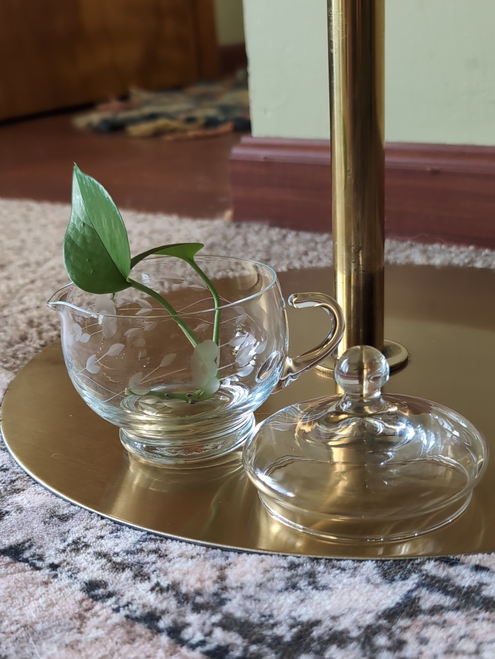 Princess House Heritage Etched Crystal Glass Creamer and Lidded Sugar - Clear
